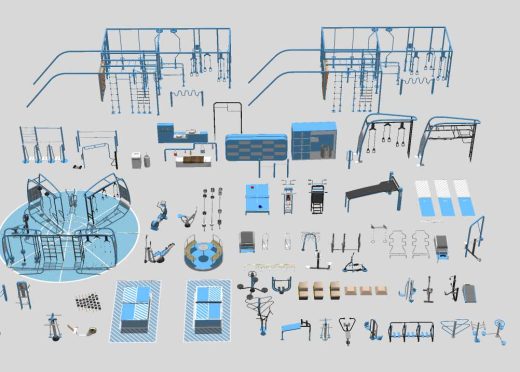 Outdoor Fitness Equipments Collection 3D Model 02